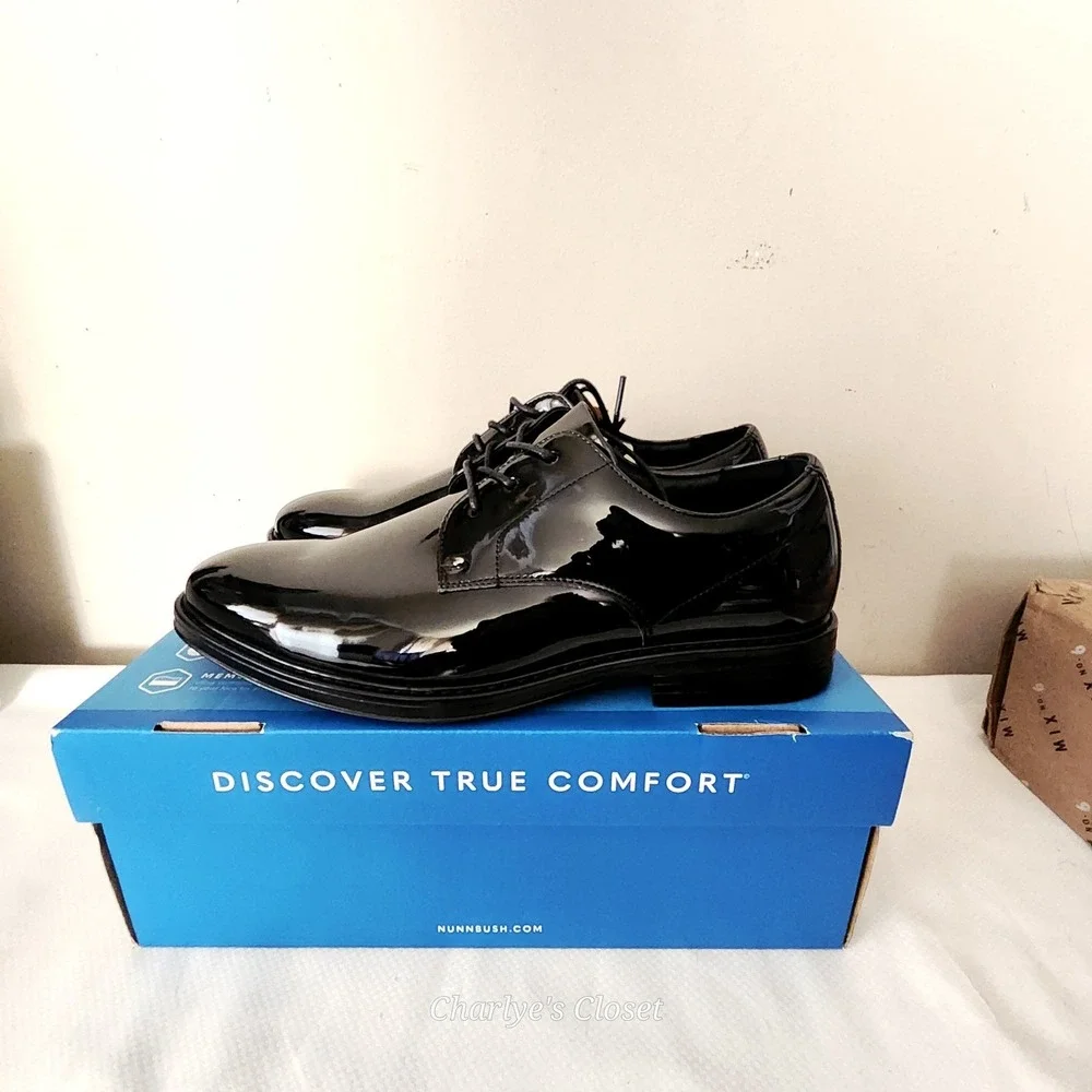 Nunn Bush Centro Flex FPTO Mens 9W‎ Black Patent Formal Oxford NEW 85045-004